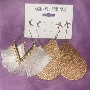 Gold and White Fashion Earrings Set stud moon dangle airplane